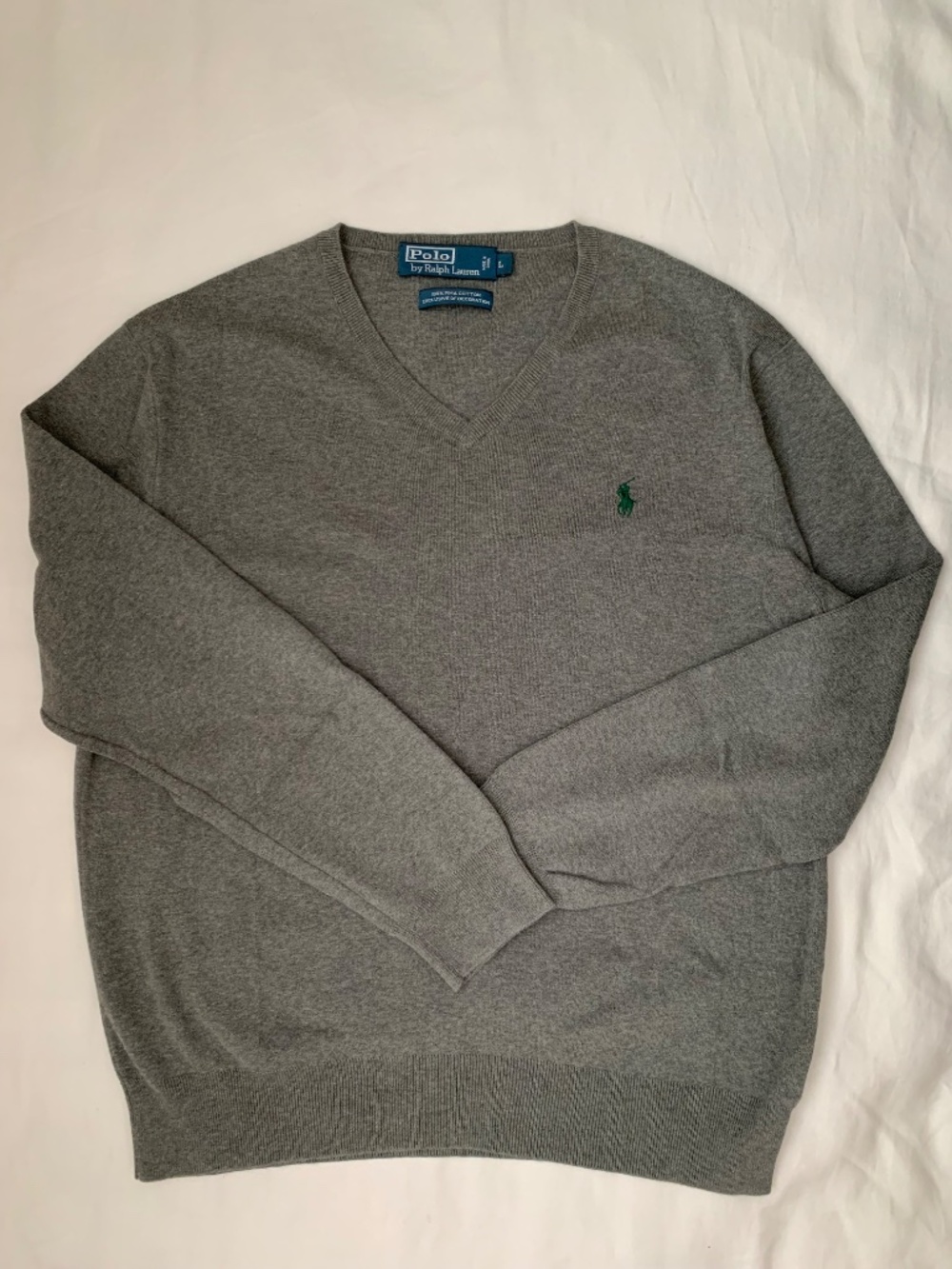Polo by Ralph Lauren 100% Pima cotton Men's Gray V-Neck Sweater - Picture 3 of 8